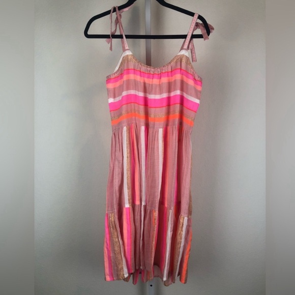 Lemlem Metallic Pink Stripe Tiered Dress NWOT Women’s Small - Picture 4 of 6
